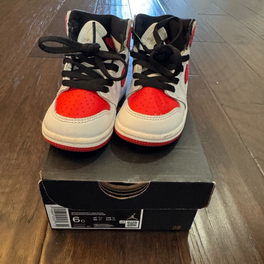 New Jordan Kids Red and White Sneakers